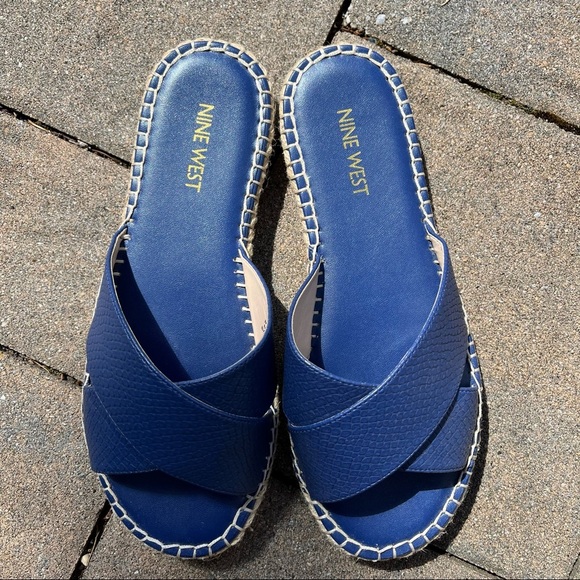 Nine West Platform Esphadrilles Slide Sandal Blue Navy Size 7.5 - Picture 2 of 4